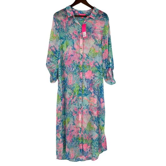 NEW Lilly Pulitzer Fished My Wish Natalie Maxi Coverup Dress colorful Size large - Picture 2 of 11